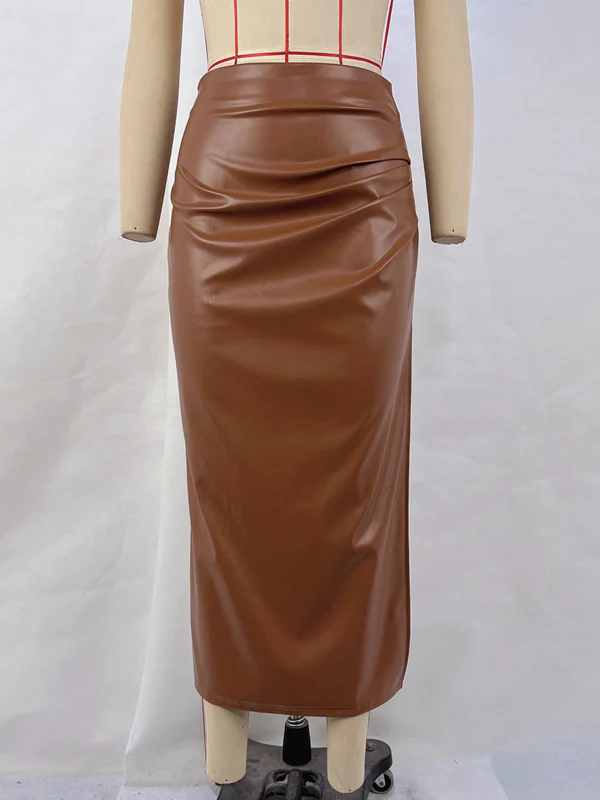 Bodycon High Waisted Pleated Solid Color Split-Side Skirts Bottoms - Image 7