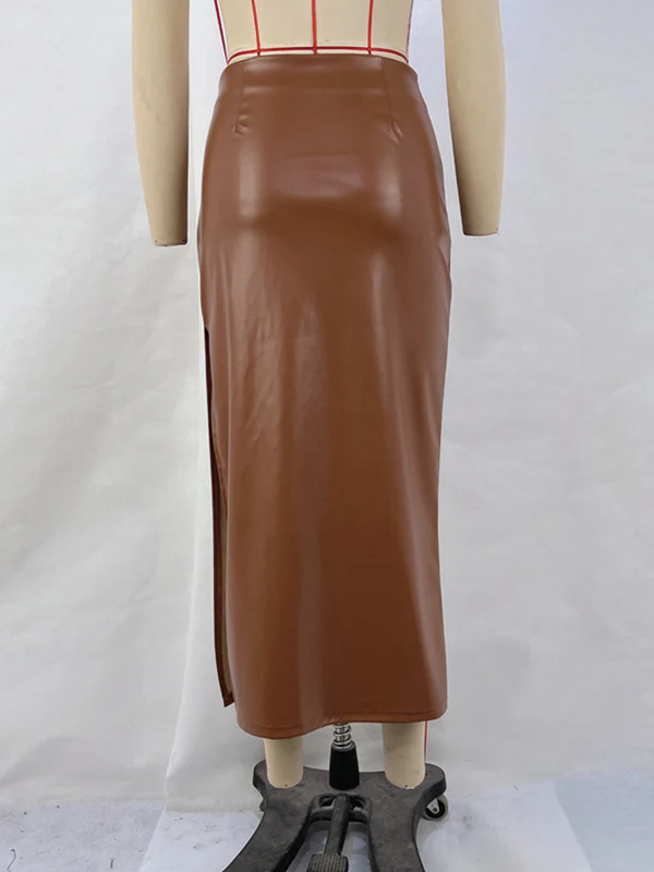 Bodycon High Waisted Pleated Solid Color Split-Side Skirts Bottoms - Image 8