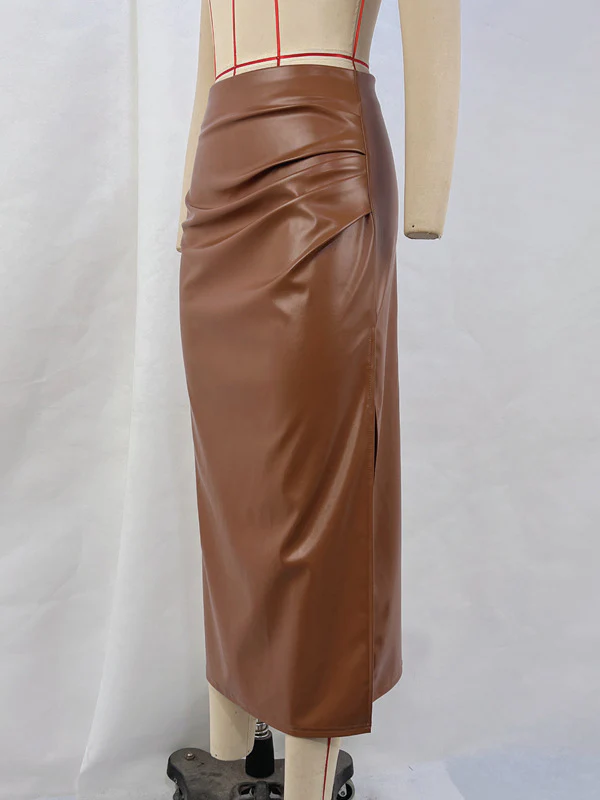 Bodycon High Waisted Pleated Solid Color Split-Side Skirts Bottoms - Image 9