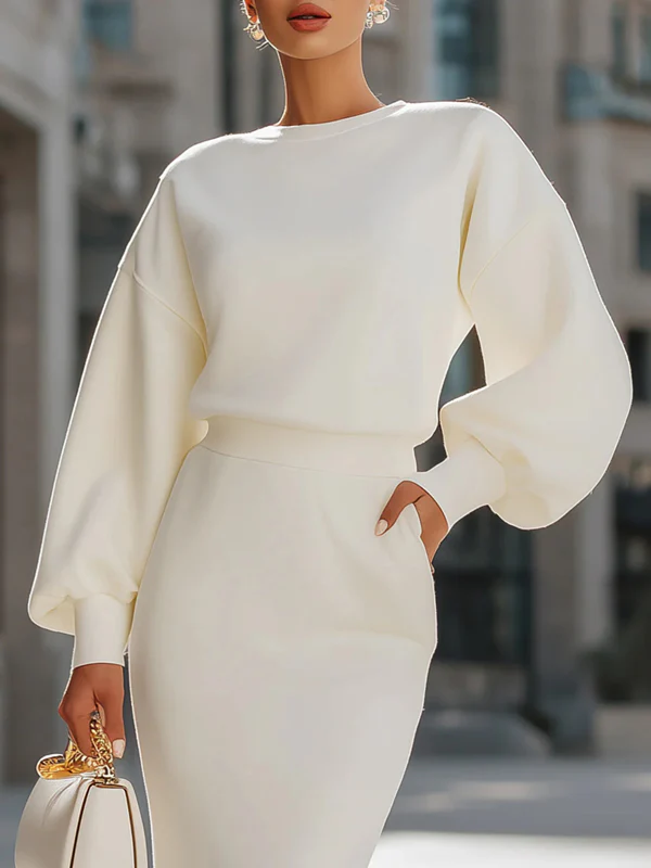 Bodycon High Waisted Pockets Solid Color Round-Neck Maxi Dresses - Image 2