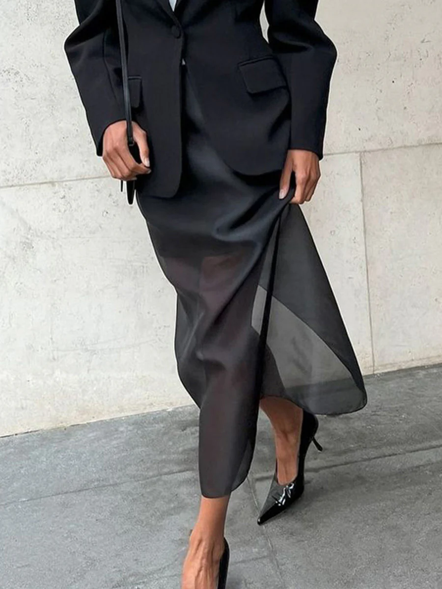 Bodycon High Waisted See-Through Solid Color Split-Joint Skirts Bottoms - Image 10