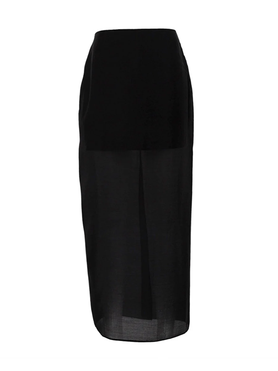 Bodycon High Waisted See-Through Solid Color Split-Joint Skirts Bottoms - Image 15