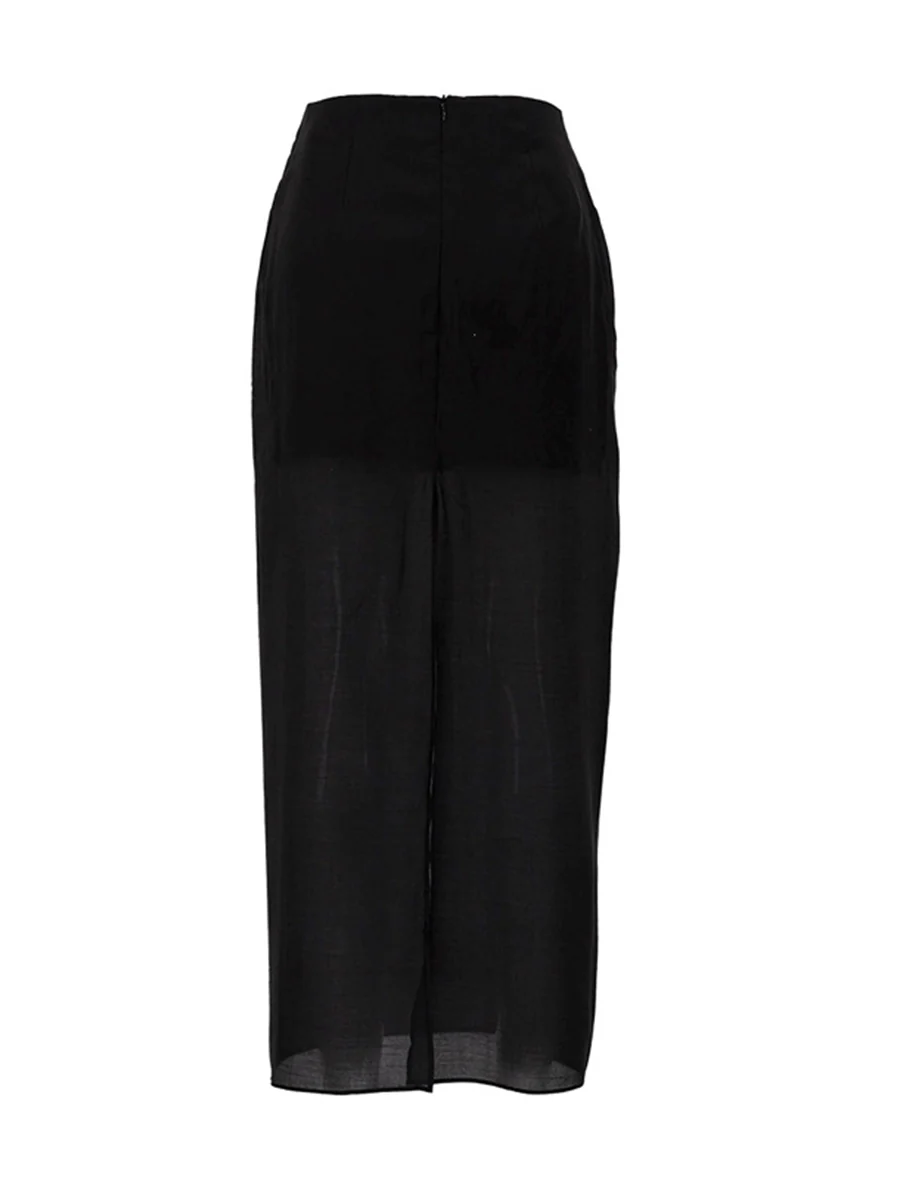 Bodycon High Waisted See-Through Solid Color Split-Joint Skirts Bottoms - Image 16