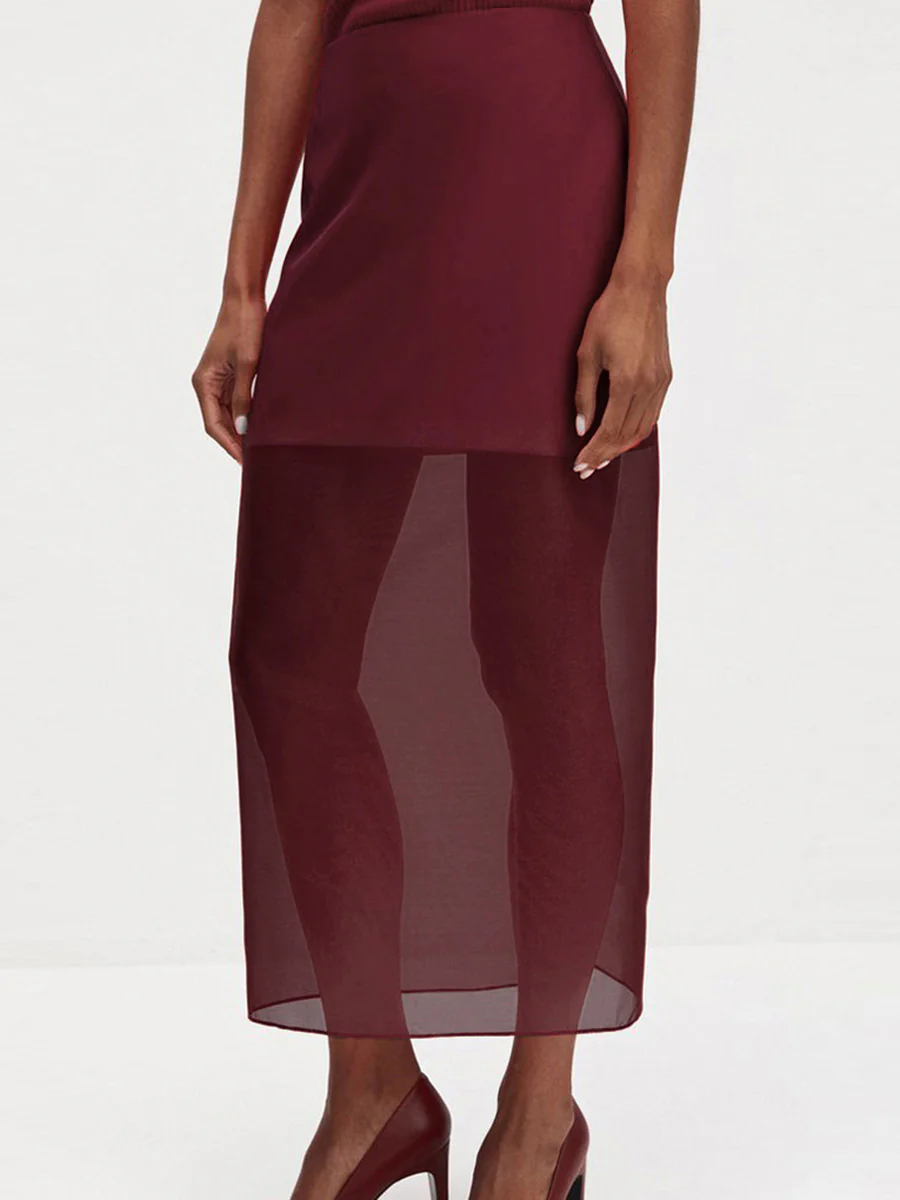 Bodycon High Waisted See-Through Solid Color Split-Joint Skirts Bottoms - Image 2