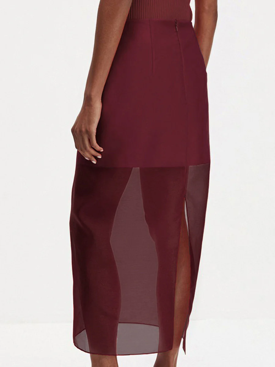 Bodycon High Waisted See-Through Solid Color Split-Joint Skirts Bottoms - Image 3