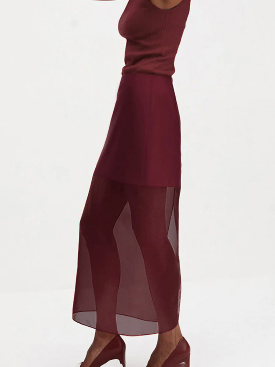 Bodycon High Waisted See-Through Solid Color Split-Joint Skirts Bottoms - Image 4