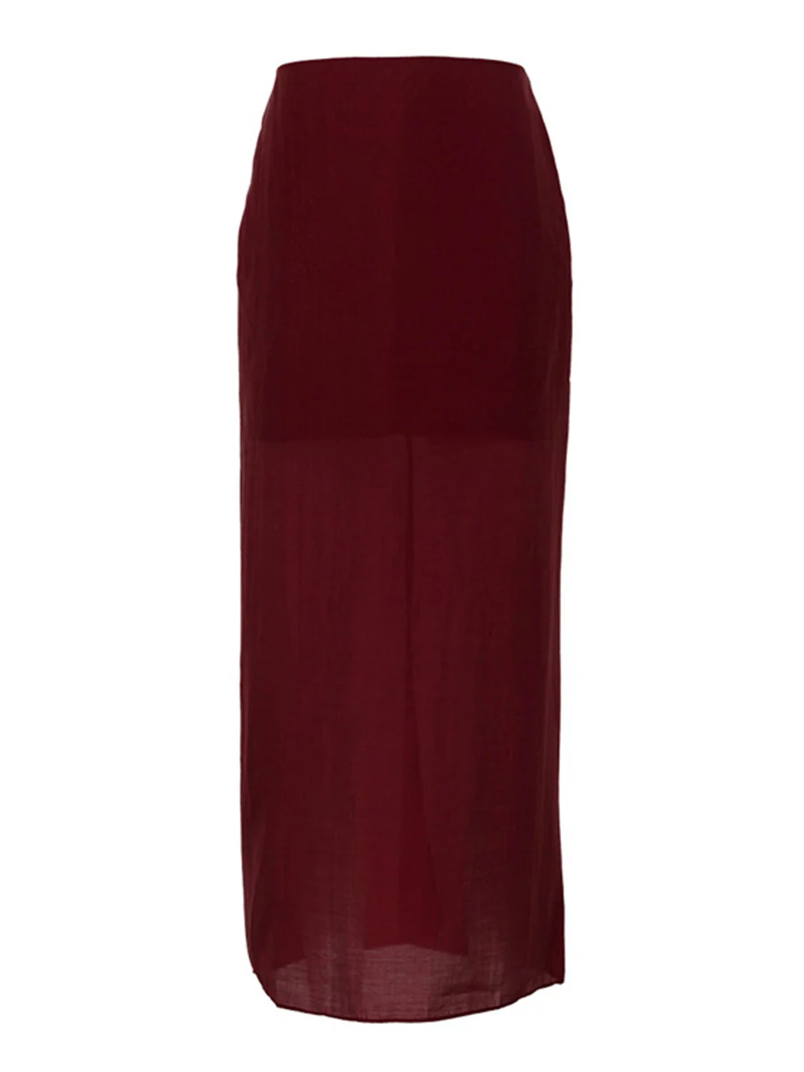 Bodycon High Waisted See-Through Solid Color Split-Joint Skirts Bottoms - Image 5