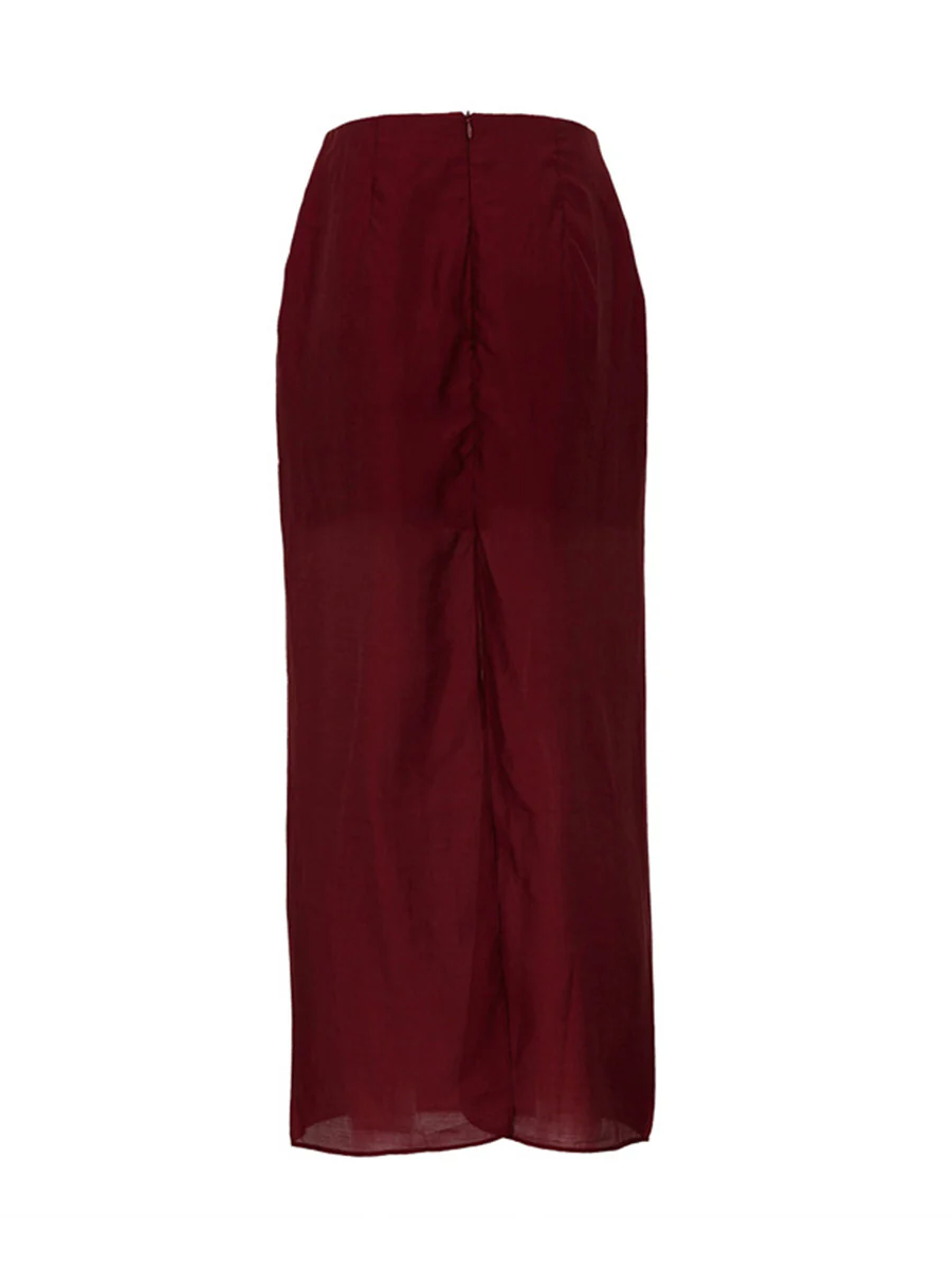 Bodycon High Waisted See-Through Solid Color Split-Joint Skirts Bottoms - Image 6