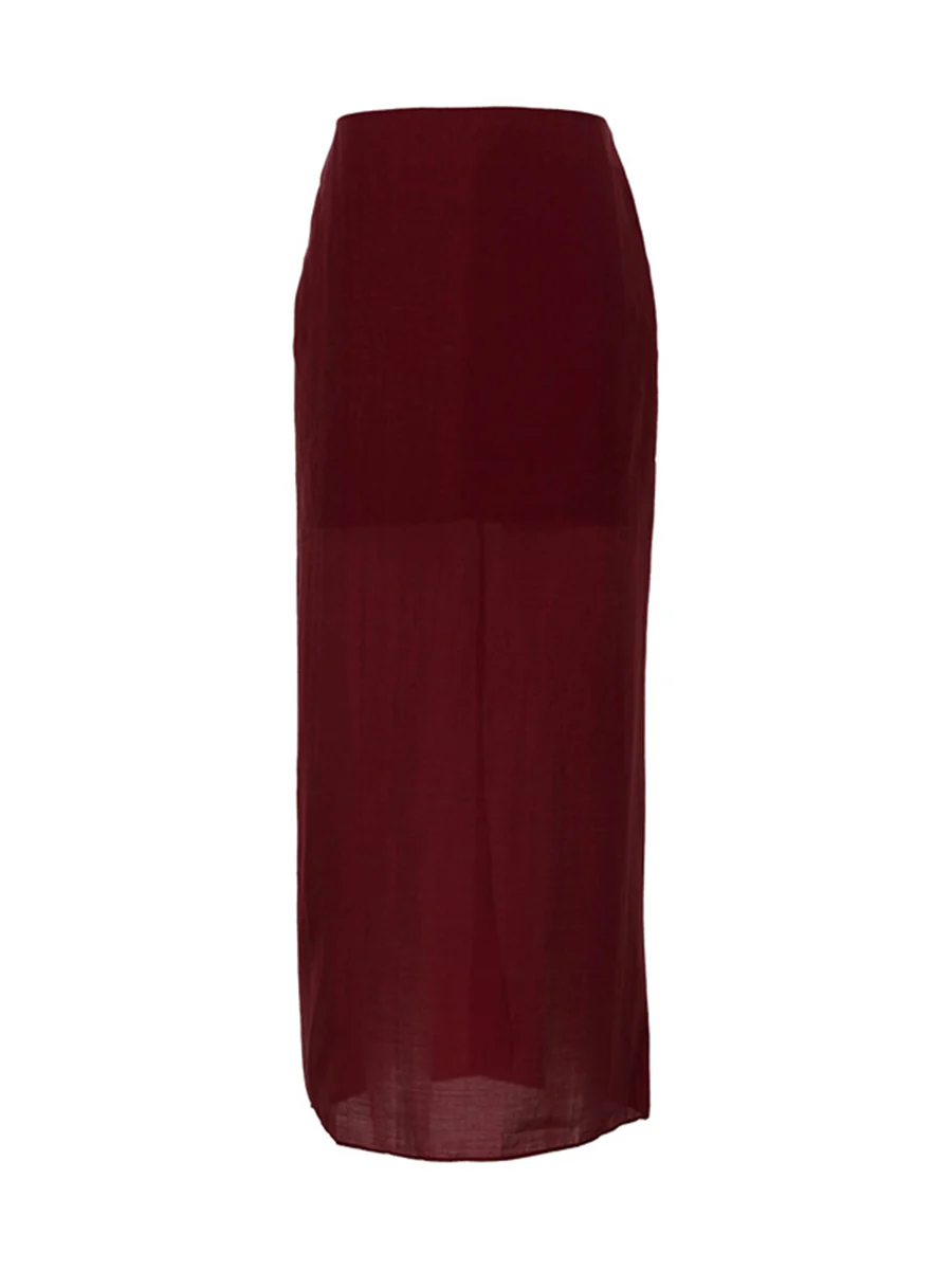 Bodycon High Waisted See-Through Solid Color Split-Joint Skirts Bottoms - Image 7