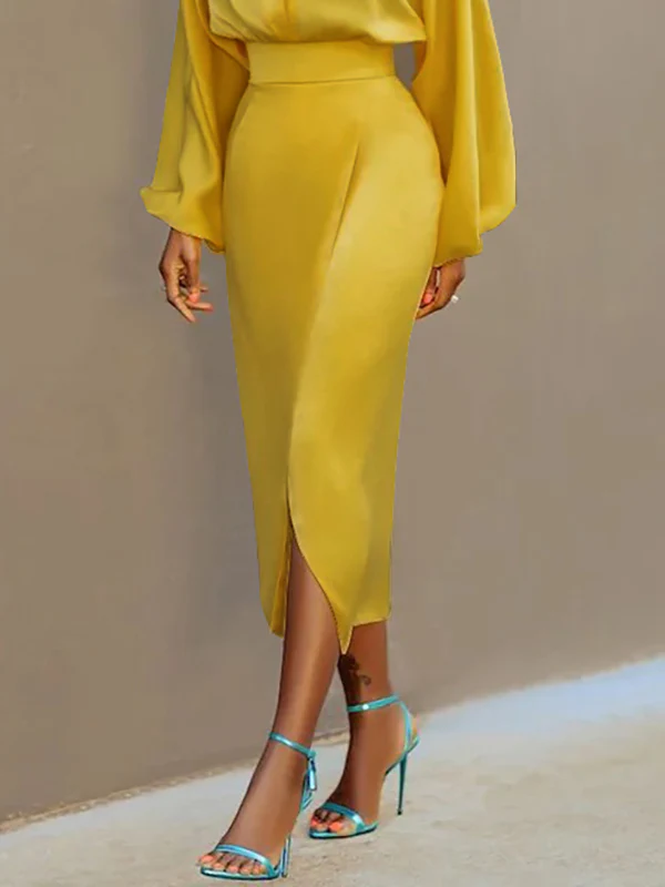 Bodycon High Waisted Solid Color Split-Front Skirts Bottoms - Image 2