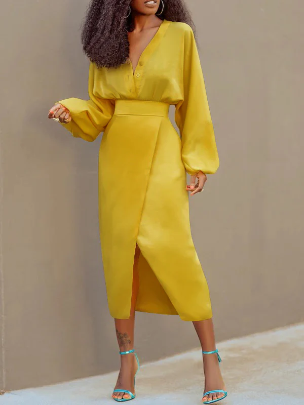 Bodycon High Waisted Solid Color Split-Front Skirts Bottoms - Image 4