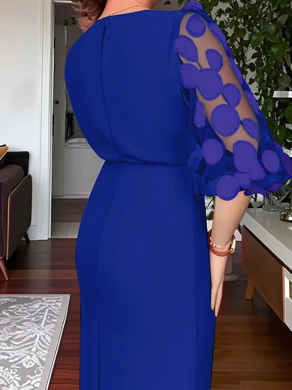 Bodycon High Waisted Solid Color Split-Front Split-Joint Round-Neck Midi Dresses - Image 5