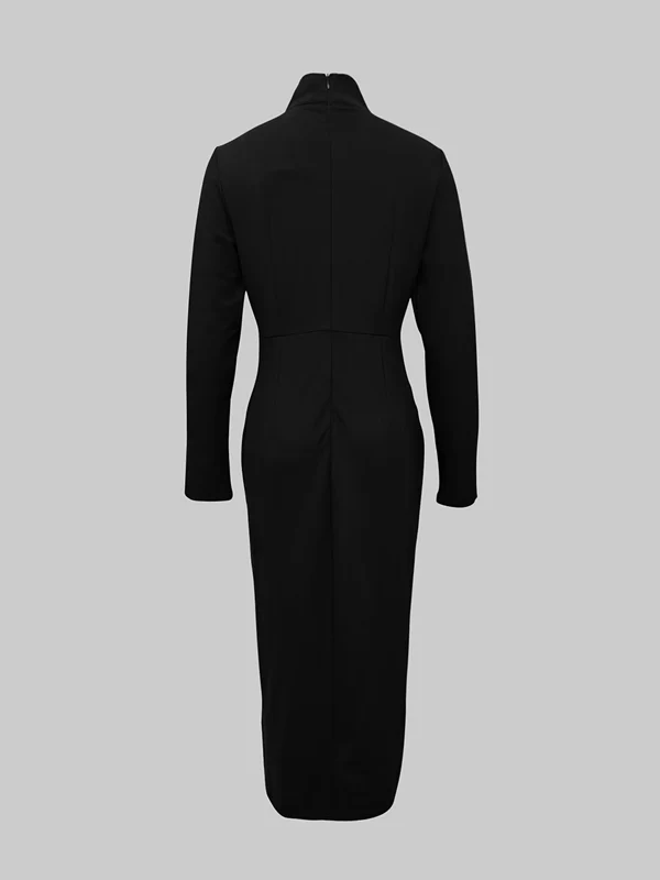 Bodycon Long Sleeves Asymmetric Split-Joint High Neck Maxi Dresses - Image 5