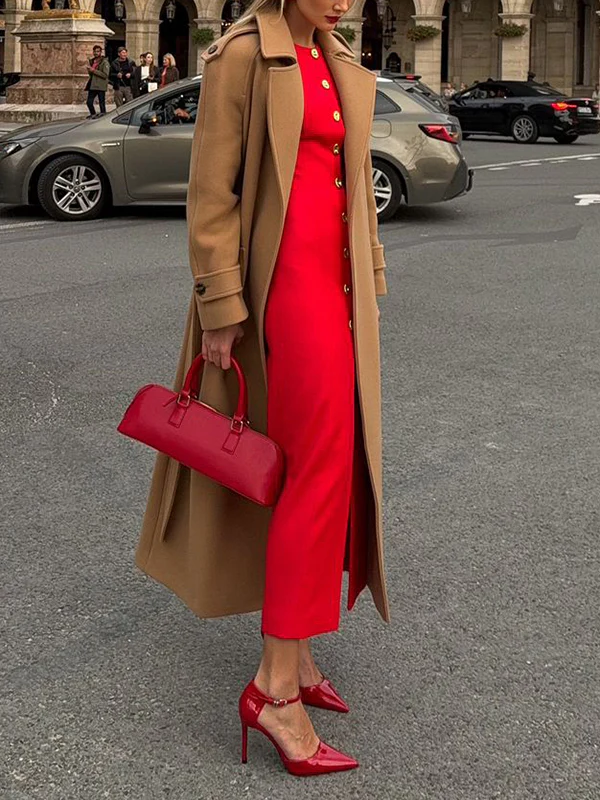 Bodycon Long Sleeves Buttoned Solid Color V-Neck Maxi Dresses Shirt Dress - Image 10