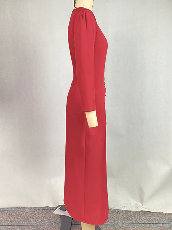 Bodycon Long Sleeves Buttoned Solid Color V-Neck Maxi Dresses Shirt Dress - Image 14