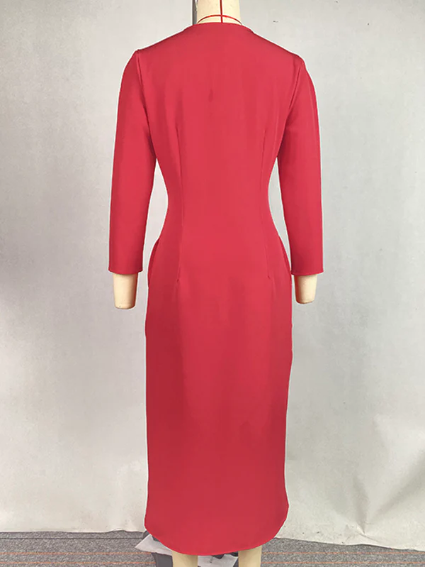 Bodycon Long Sleeves Buttoned Solid Color V-Neck Maxi Dresses Shirt Dress - Image 15