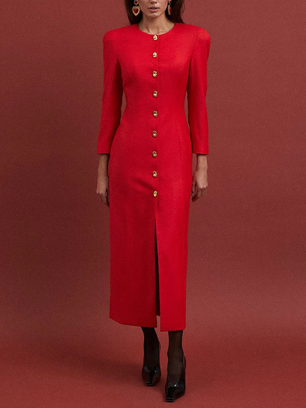 Bodycon Long Sleeves Buttoned Solid Color V-Neck Maxi Dresses Shirt Dress - Image 7