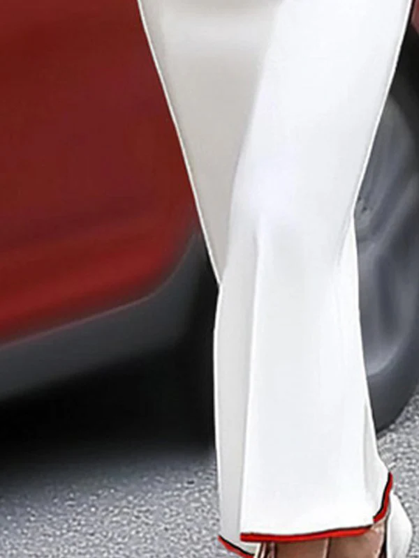 Bodycon Long Sleeves Contrast Color Elasticity Pleated Split-Joint Deep V-Neck Maxi Dresses - Image 3