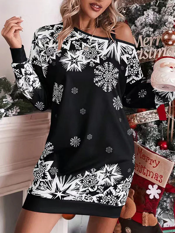 Bodycon Long Sleeves Contrast Color Printed Split-Joint One-Shoulder Midi Dresses - Image 2