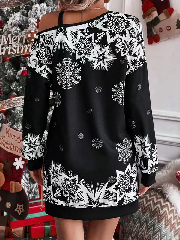 Bodycon Long Sleeves Contrast Color Printed Split-Joint One-Shoulder Midi Dresses - Image 5