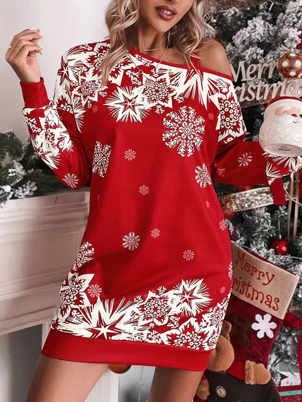 Bodycon Long Sleeves Contrast Color Printed Split-Joint One-Shoulder Midi Dresses - Image 9