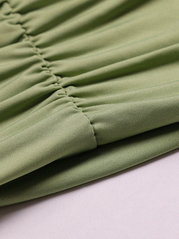Bodycon Long Sleeves Elasticity Pleated Solid Color Off-The-Shoulder Mini Dresses - Image 19