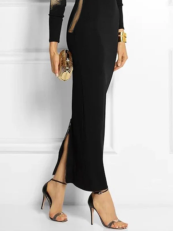 Bodycon Long Sleeves Floral Printed Boat Neck Maxi Dresses - Image 3