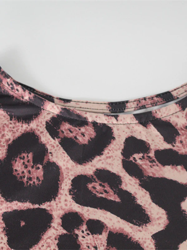 Bodycon Long Sleeves Leopard Printed Round-Neck Maxi Dresses - Image 9