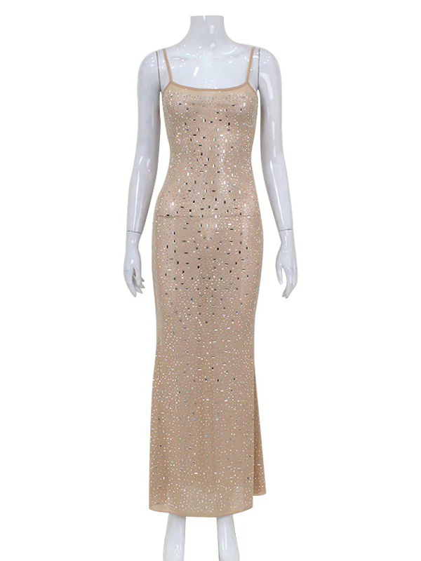 Bodycon Skinny See-Through Sequined Split-Joint Spaghetti-Neck Maxi Dresses - Image 7