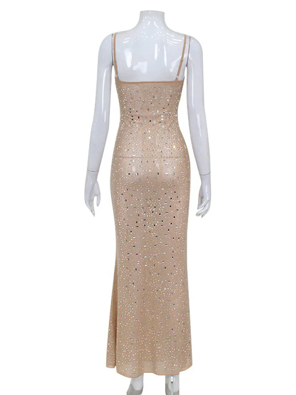 Bodycon Skinny See-Through Sequined Split-Joint Spaghetti-Neck Maxi Dresses - Image 8