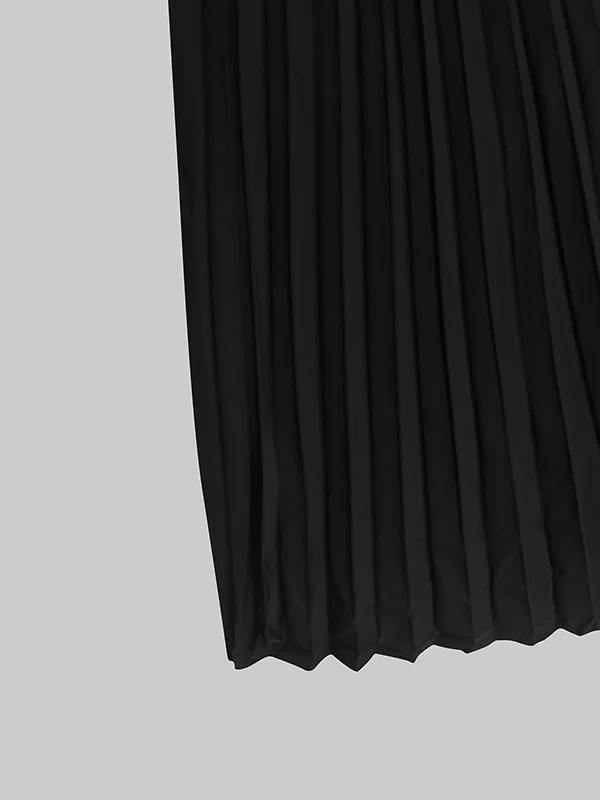 Bodycon Sleeveless Hollow Pleated Solid Color Split-Joint Mock Neck Maxi Dresses - Image 13