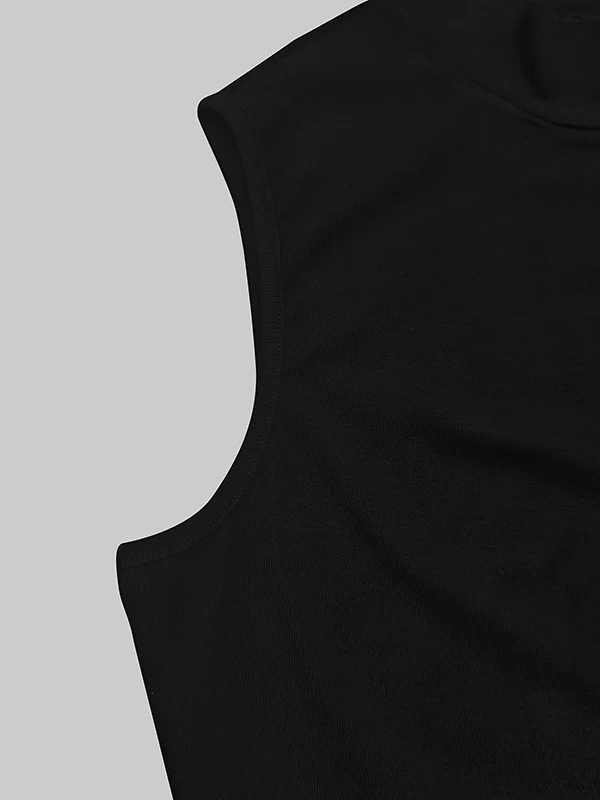 Bodycon Sleeveless Hollow Pleated Solid Color Split-Joint Mock Neck Maxi Dresses - Image 14
