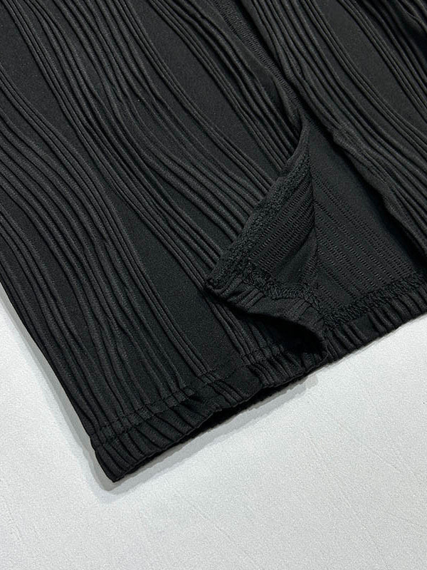 Bodycon Sleeveless Pleated Solid Color Split-Back Split-Joint Zipper Spaghetti-Neck Maxi Dresses - Image 16