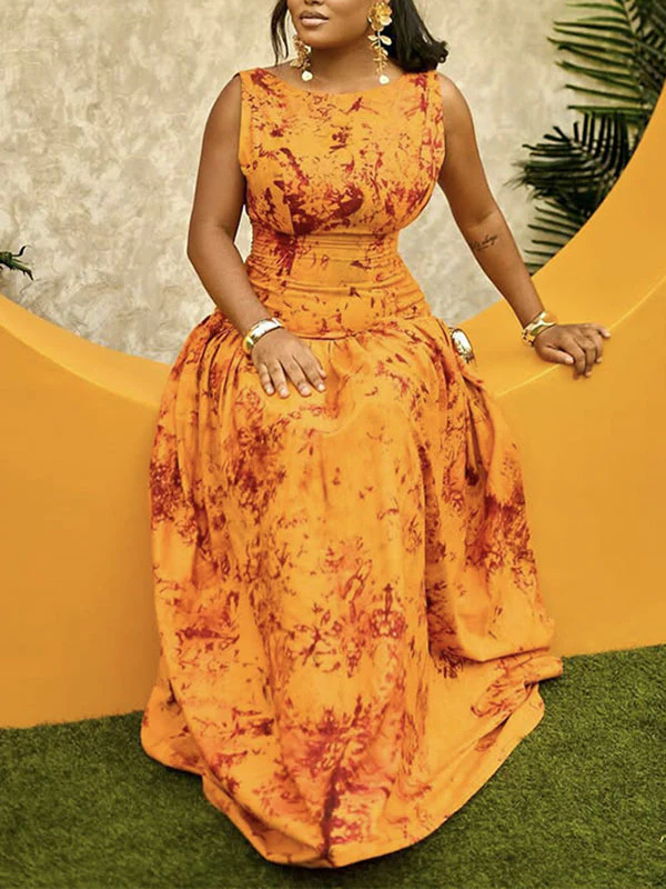 Bodycon Sleeveless Pleated Zipper Round-Neck Maxi Dresses - Image 2