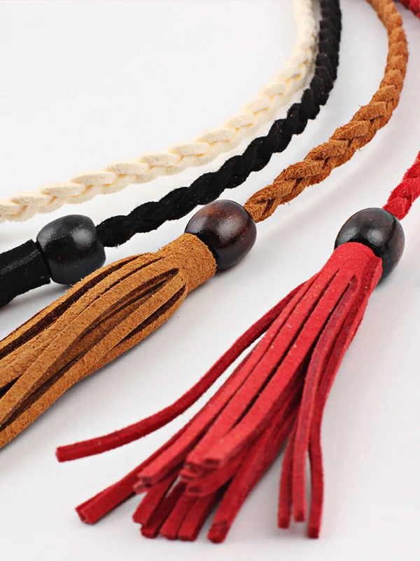 Bohemia Artificial Leather Weave Tasseled Solid Color Belt - Image 10