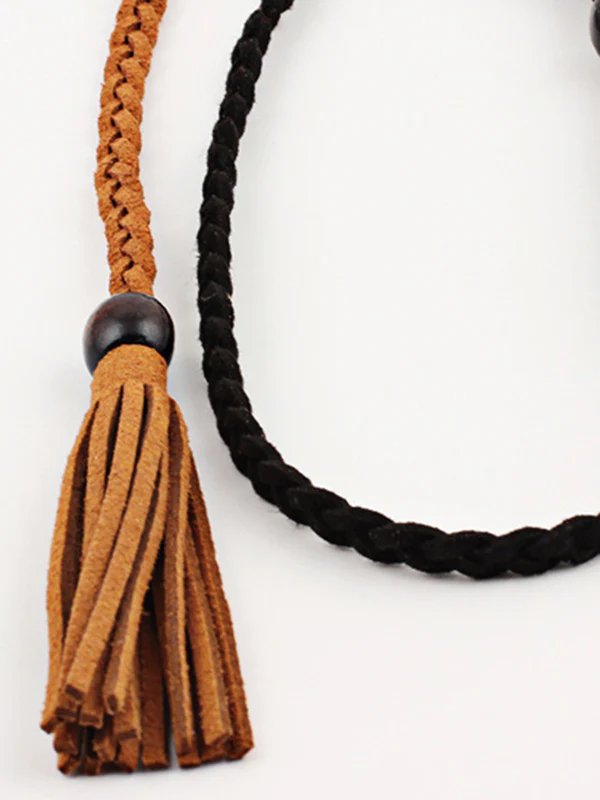 Bohemia Artificial Leather Weave Tasseled Solid Color Belt - Image 11