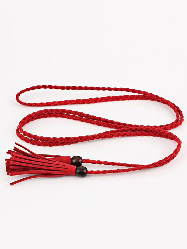 Bohemia Artificial Leather Weave Tasseled Solid Color Belt - Image 4