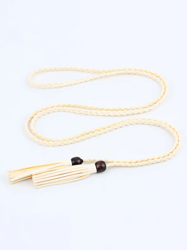 Bohemia Artificial Leather Weave Tasseled Solid Color Belt - Image 5