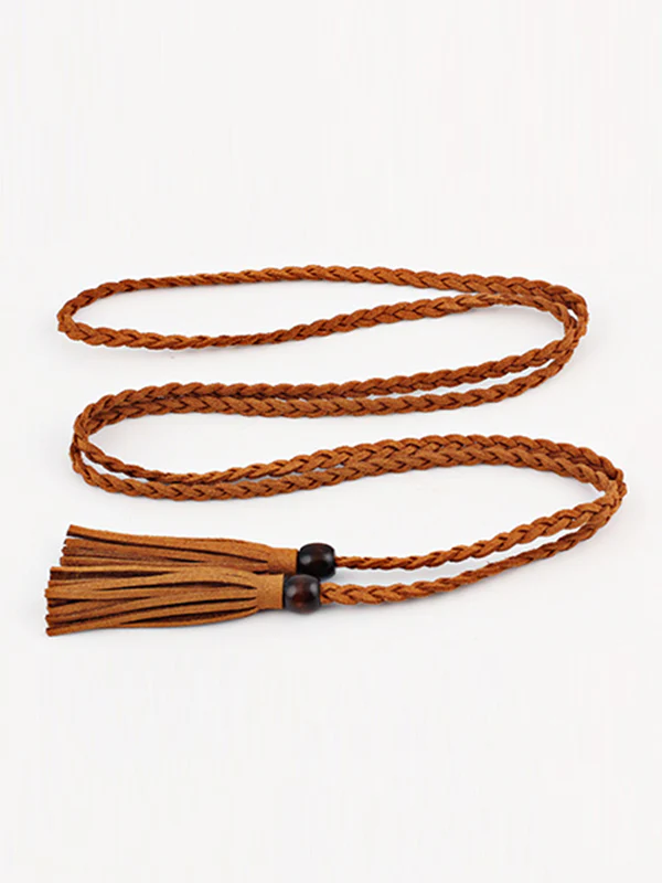 Bohemia Artificial Leather Weave Tasseled Solid Color Belt - Image 6