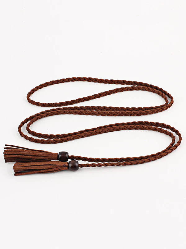 Bohemia Artificial Leather Weave Tasseled Solid Color Belt - Image 7