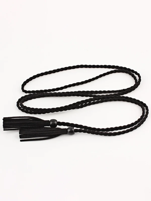 Bohemia Artificial Leather Weave Tasseled Solid Color Belt - Image 8