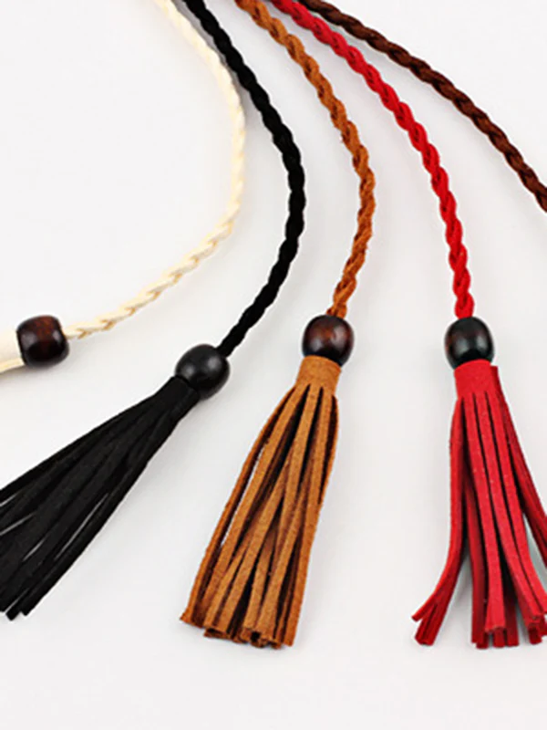 Bohemia Artificial Leather Weave Tasseled Solid Color Belt - Image 9