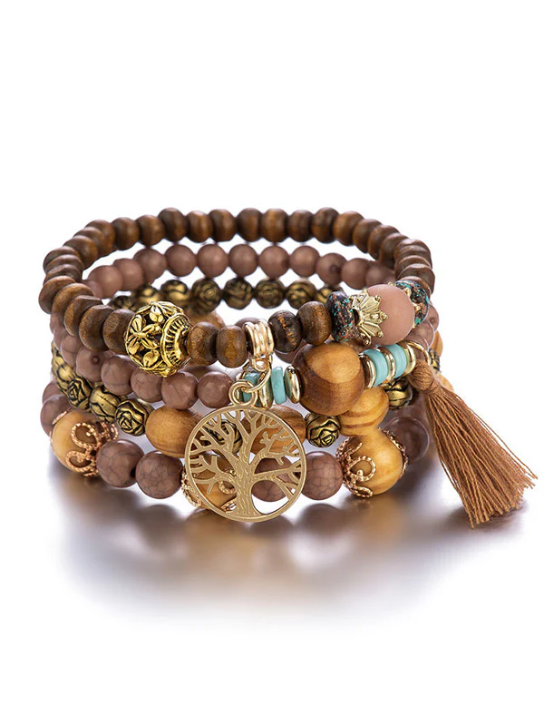 Bohemia Multi-Layer Wood Beads Handmade Tassels Bracelet - Image 2