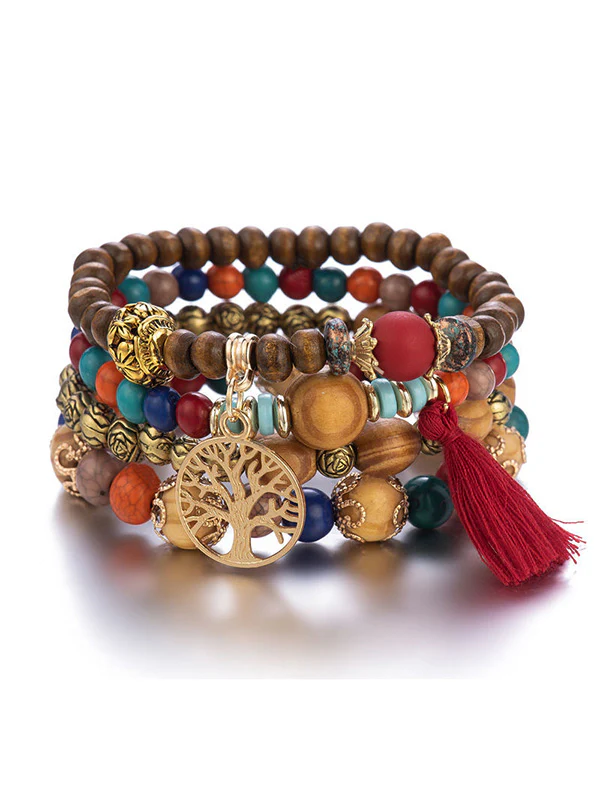 Bohemia Multi-Layer Wood Beads Handmade Tassels Bracelet - Image 3