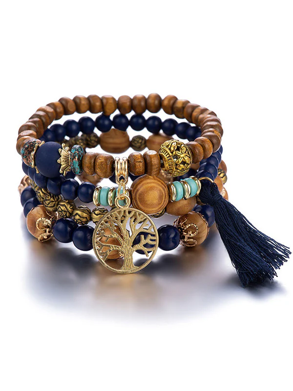 Bohemia Multi-Layer Wood Beads Handmade Tassels Bracelet - Image 4