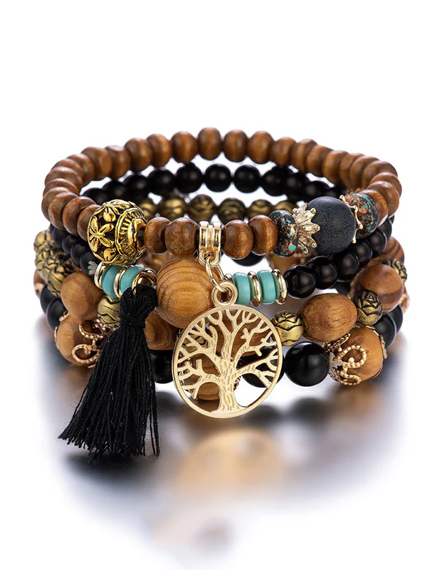 Bohemia Multi-Layer Wood Beads Handmade Tassels Bracelet - Image 5