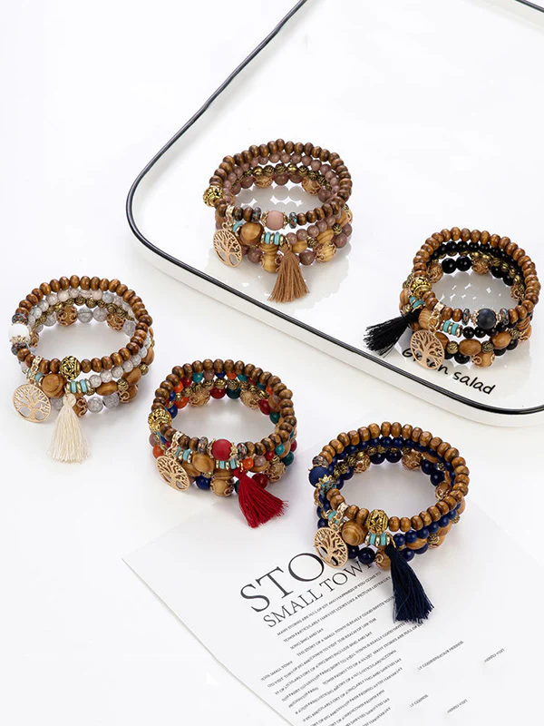 Bohemia Multi-Layer Wood Beads Handmade Tassels Bracelet - Image 6
