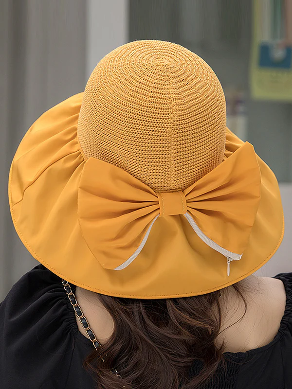 Bow-Embellished Split-Joint Sun protection Fisherman Hat Sun Hat - Image 2