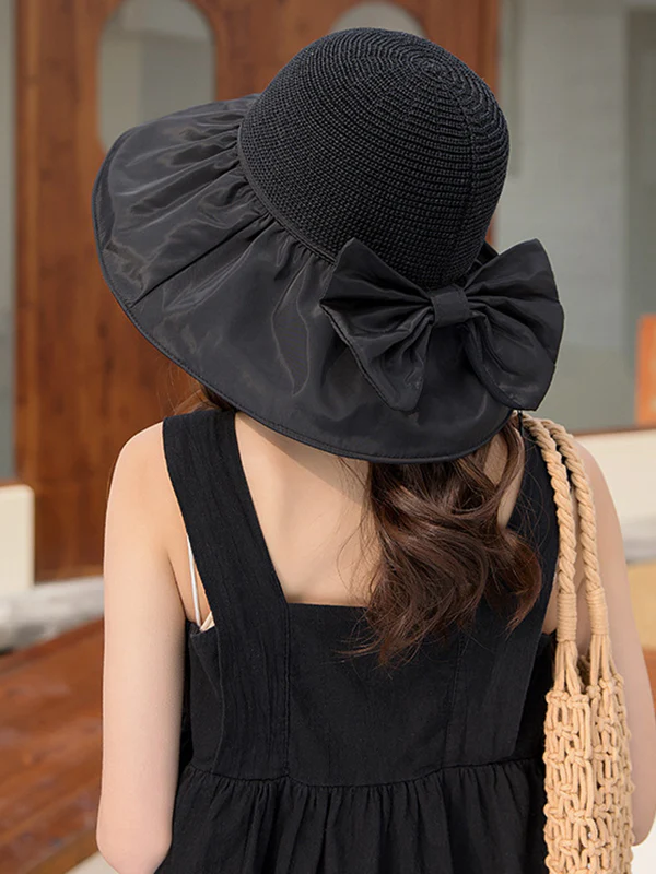 Bow-Embellished Split-Joint Sun protection Fisherman Hat Sun Hat - Image 4