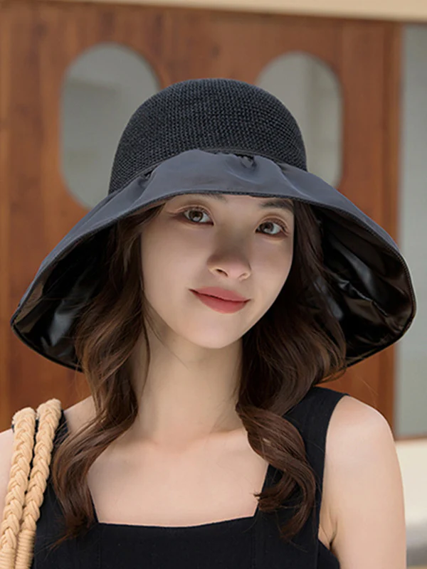Bow-Embellished Split-Joint Sun protection Fisherman Hat Sun Hat - Image 5